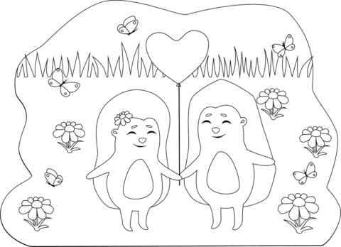 Hedgehogs In Love Coloring Page